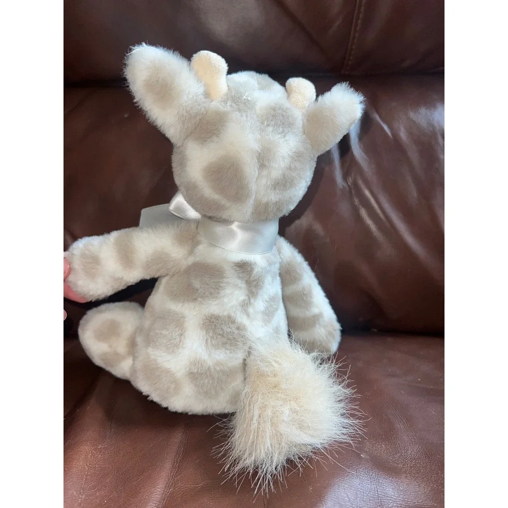 Snug Grey Spotted Giraffe Plush Stuffed Animal White Satin Bow Nursery Toy‎